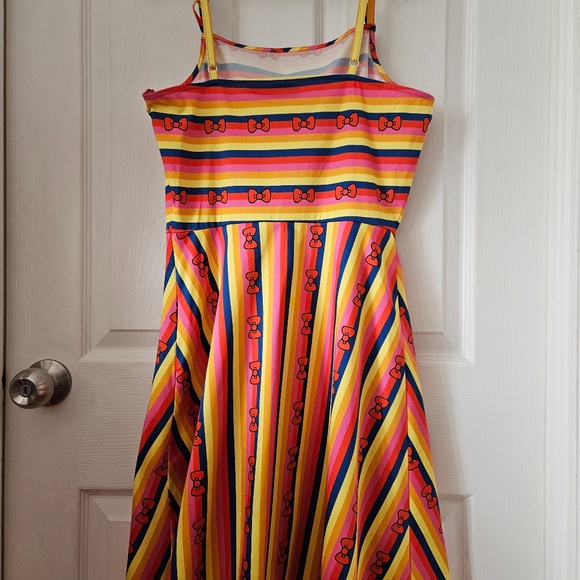 Modcloth Striped Hello Kitty Bow Print Dress Size Small Orange Yellow Pink Blue - Picture 4 of 5